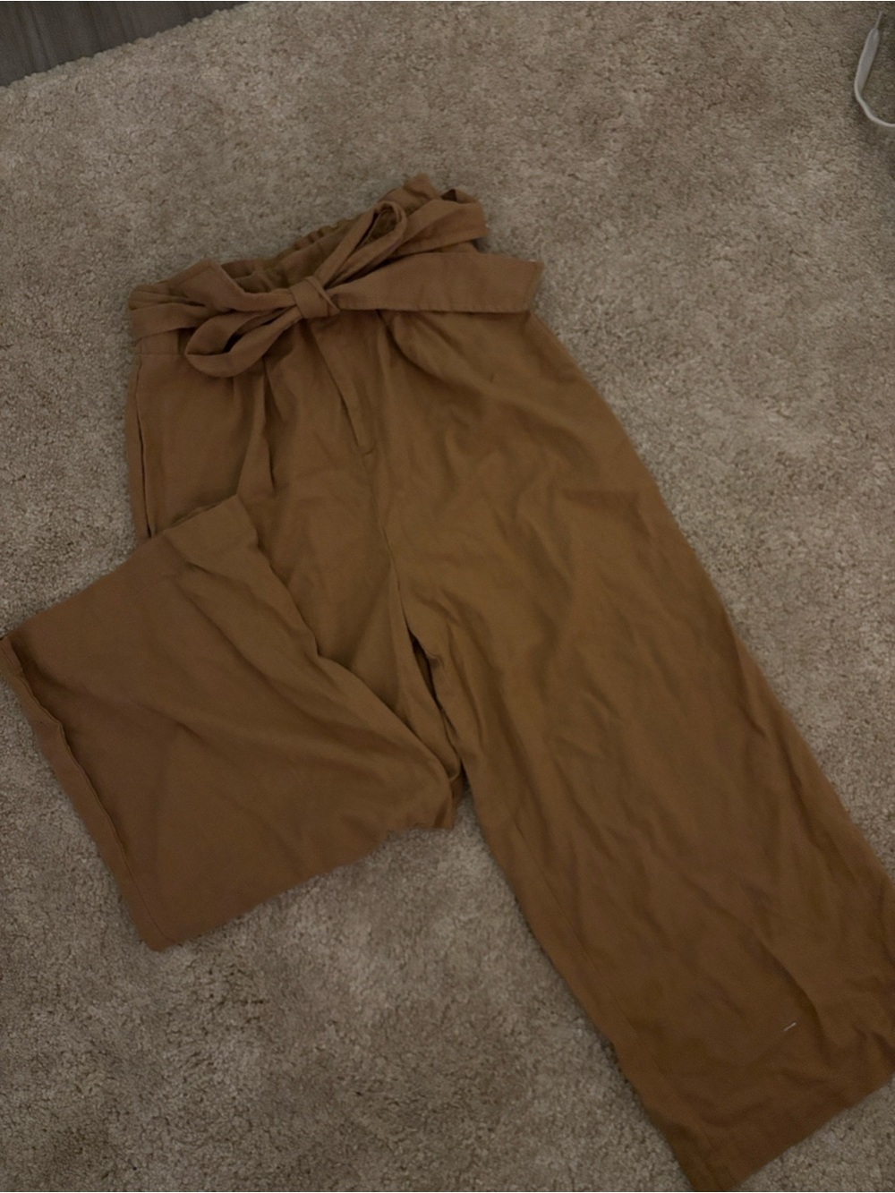 Forever 21 Tan Paperbag Tie Waist Wide-Leg Pants